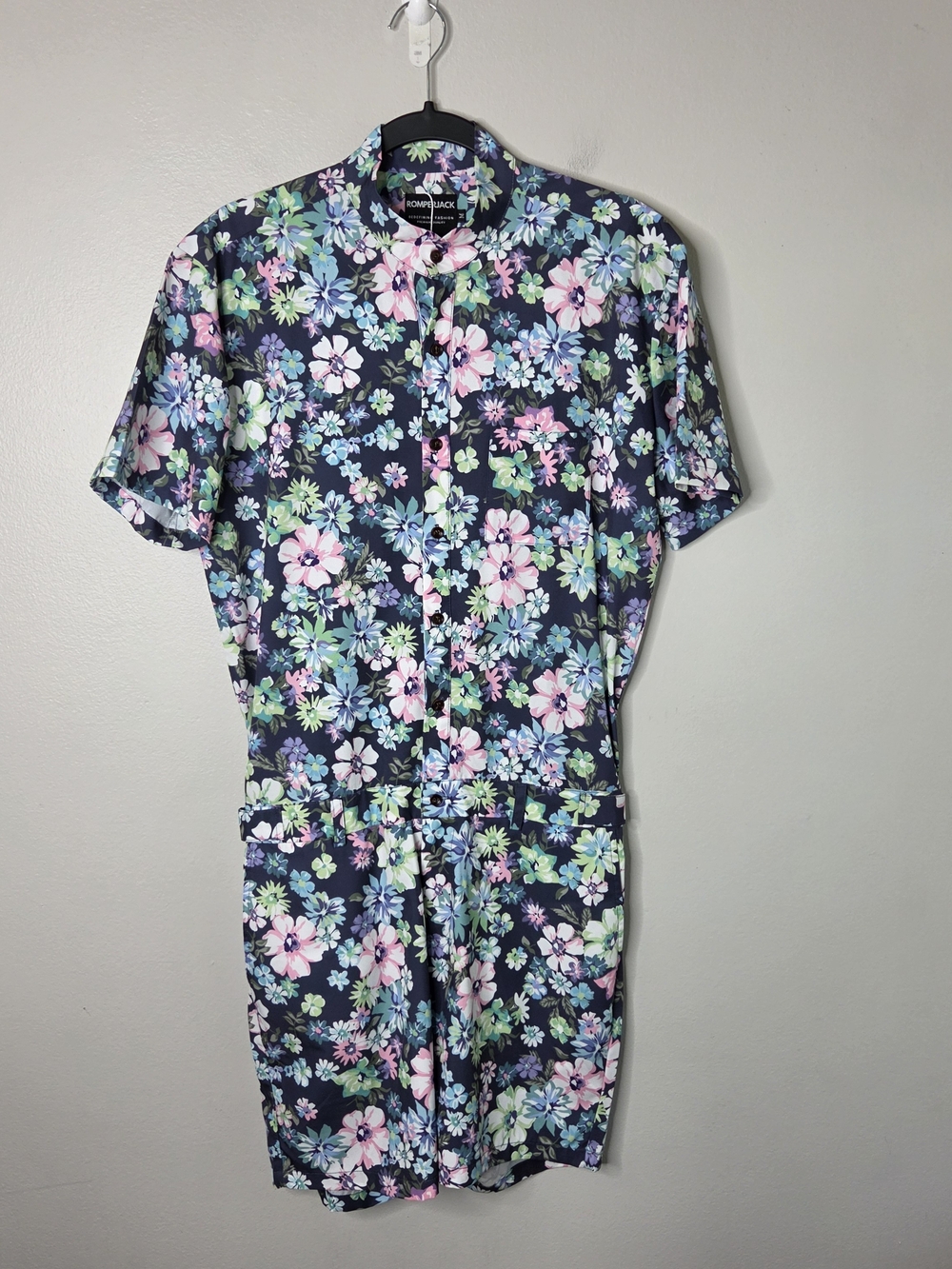 Romperjack Men’s Navy Floral Short-Sleeve Shirt Romper